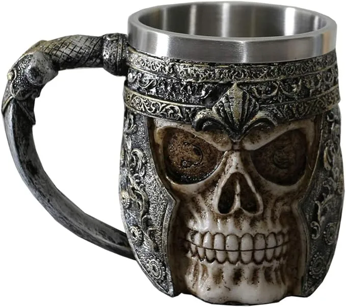 Otartu 13oz Skull Coffee Mug Viking Skull Beer Mugs Stainless Steel Liner Gift for Men Father's Day Gifts