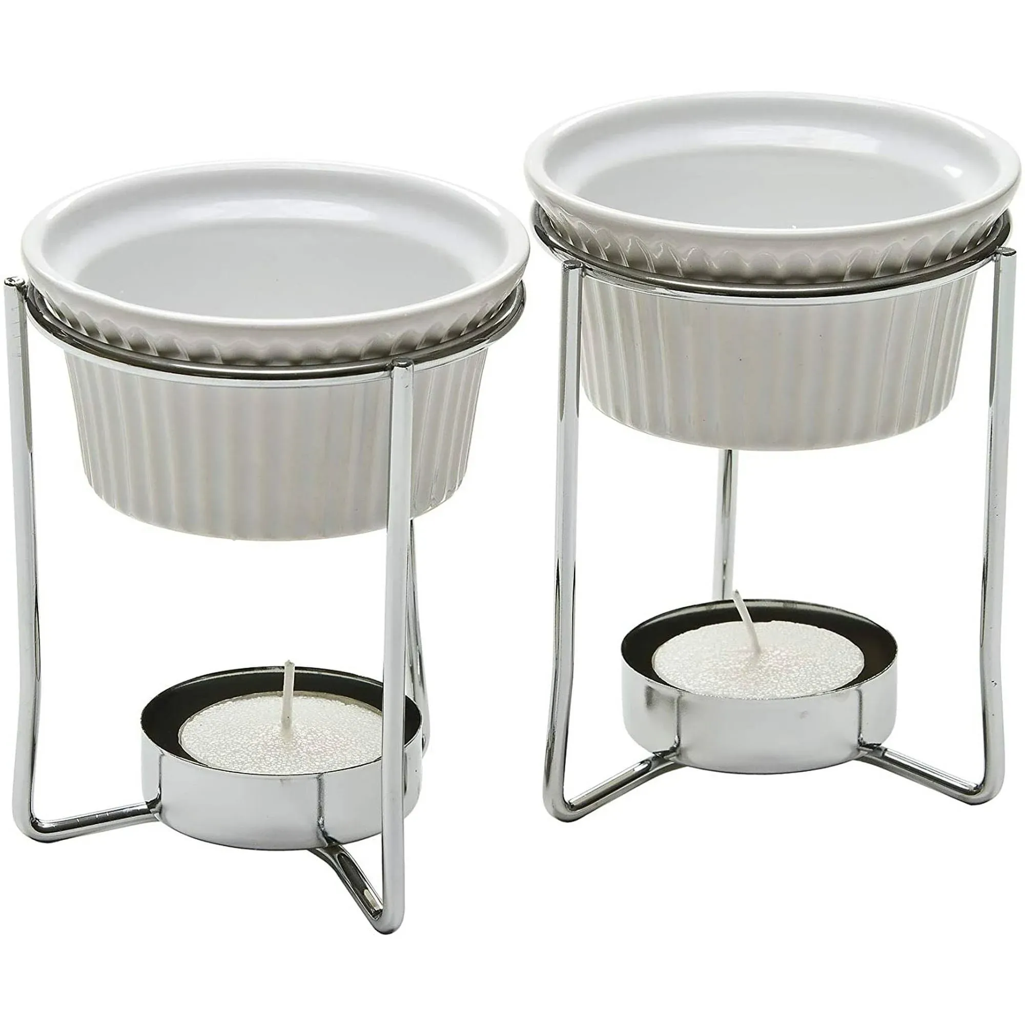 Progressive Butter Warmers Set of 2 Ceramic Warmers 2 Chrome Stands 2 Tealights