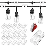 Outdoor Light Clips: 22 Clips Clear - Hooks for Outdoor String Lights - Light Clips for Outside Indoor Cables Cord - Adhesive Strips for Patio Hanging Heavy Duty Gutter Fence Roof Christmas Decor