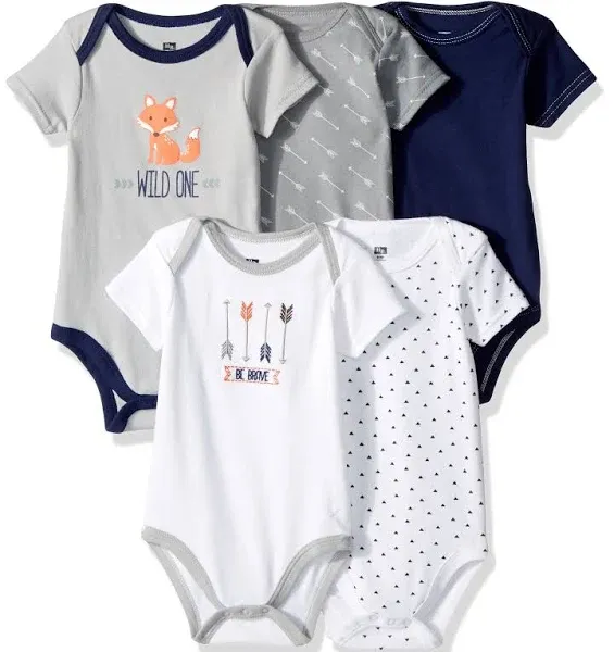 Hudson Baby Infant Boy Cotton Bodysuits 5pk, Wild One