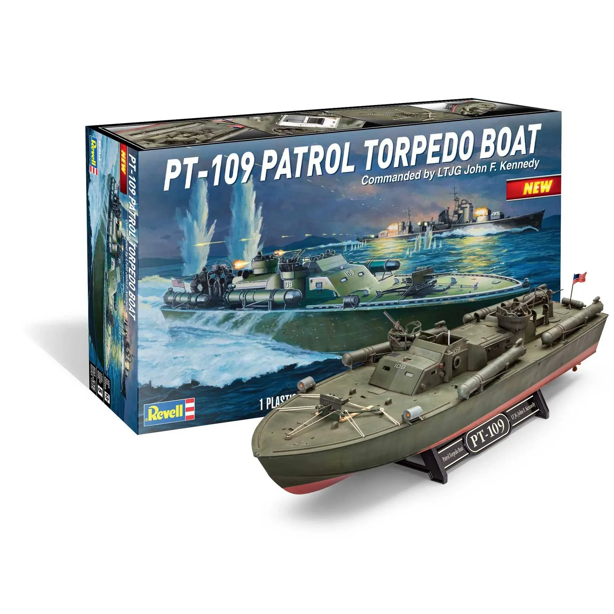 Revell 85-0319 PT-109 Patrol Torpedo Boat Commanded by LTJG John F. Kennedy Model Military Ship Kit 1:72 Scale 146-Piece Skill Level 5 Plastic Model Building Kit, Green