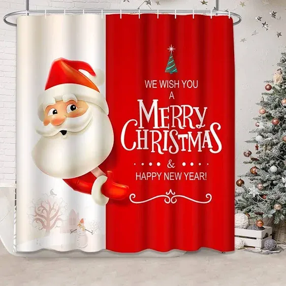 4 Pcs Merry Christmas Bathroom Sets with Shower Curtain Rugs and Accessories