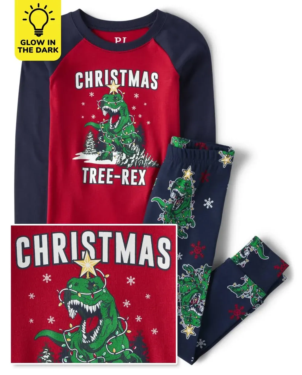 The Children's Place Unisex Kids Matching Family Glow Christmas Tree-rex Snug Fit Cotton Pajamas | Size 7 | Blue