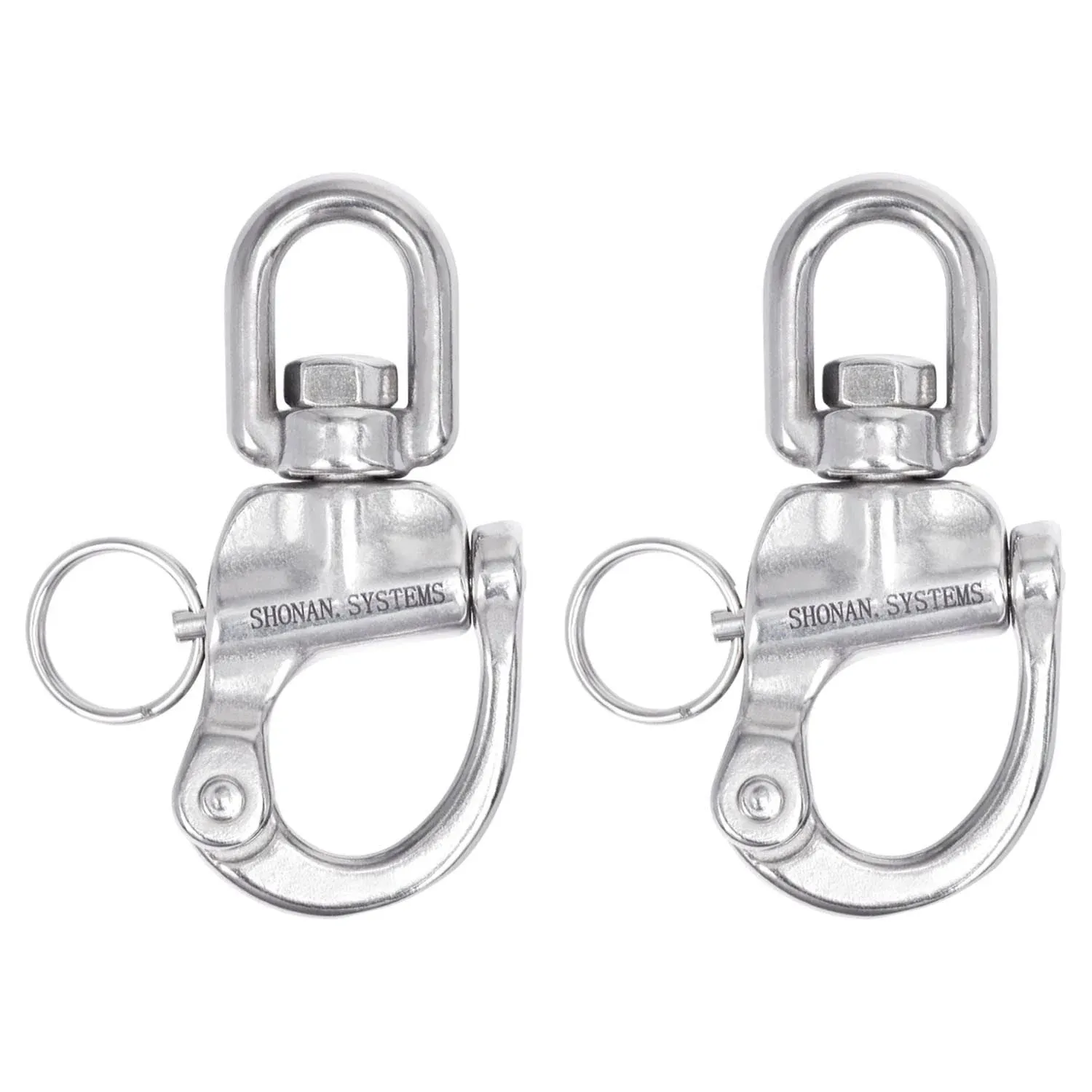 SHONAN Swivel Eye Snap Shackle, Marine Sailboat Shackles, 2 Pack Stainless Steel Swivel Shackles for SCBA Mask Quick Release, Sailing Rigging for Spinnaker Halyard