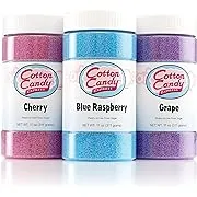 Cotton Candy Express Floss Sugar Variety Pack with 3 - 11oz Plastic Jars of Cherry, Blue Raspberry & Grape Flossing Sugars Plus 50 Paper Cotton Candy Cones