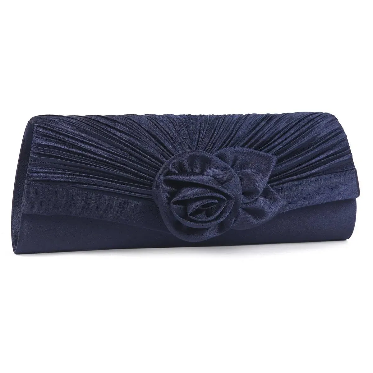 Damara Women's Satin Pleated Flower Front Evening Bag Clutch Handbag