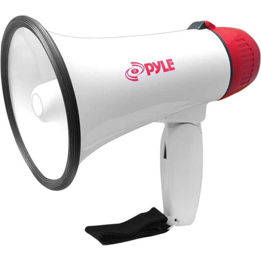 Pyle Megaphone Speaker PA Bullhorn - Built-in Siren & LED Lights - 20 Watts & Adjustable Vol. Control - for Football Soccer, Baseball Basketball Cheerleading Fans Coaches & Safety Drills