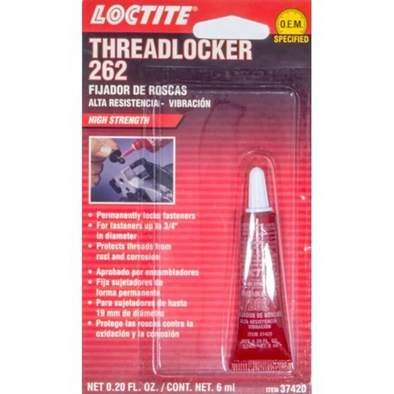 Loctite 37420, 487231 Thread Locker; Threadlocker 262-High Strength/Red; 6 ml Tube | LOCTITE