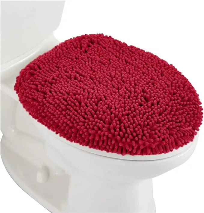 Gorilla Grip Soft Chenille Bathroom Toilet Lid Cover, Machine Washable Seat Covers, 17.5x15, Stays in Place Rubber Backing, Fits Most Round, Elongated and Oblong Lids, Accessories Decor, Red