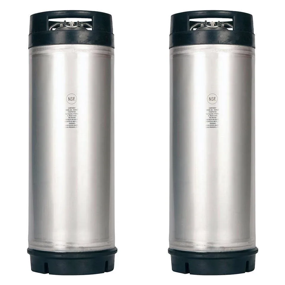 Two Pack of New 5 Gallon Ball Lock Kegs - Dual Rubber Handles