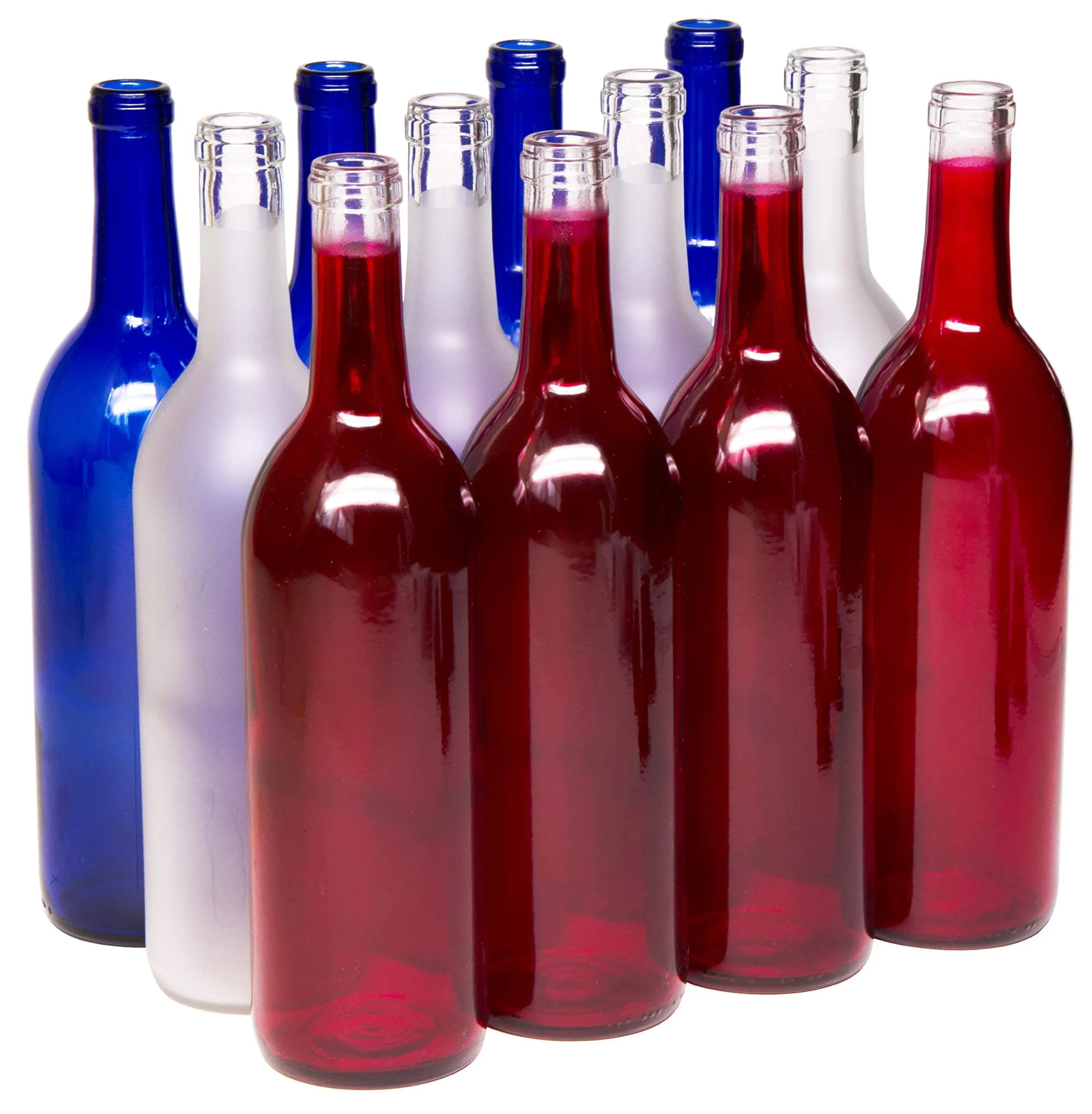 North Mountain Supply 750ml Red White & Blue Assortment Glass Bordeaux Wine ...