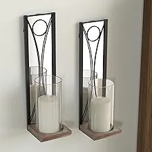 J JACKCUBE DESIGN Wall Candle Holder Sconces Set of 2 Hanging Floating Metal and Acrylic Mirror Wall Mounted Pillar Candleholders Décor with Glass Inserts, for Living, Dining Room, Fireplace - MK677A