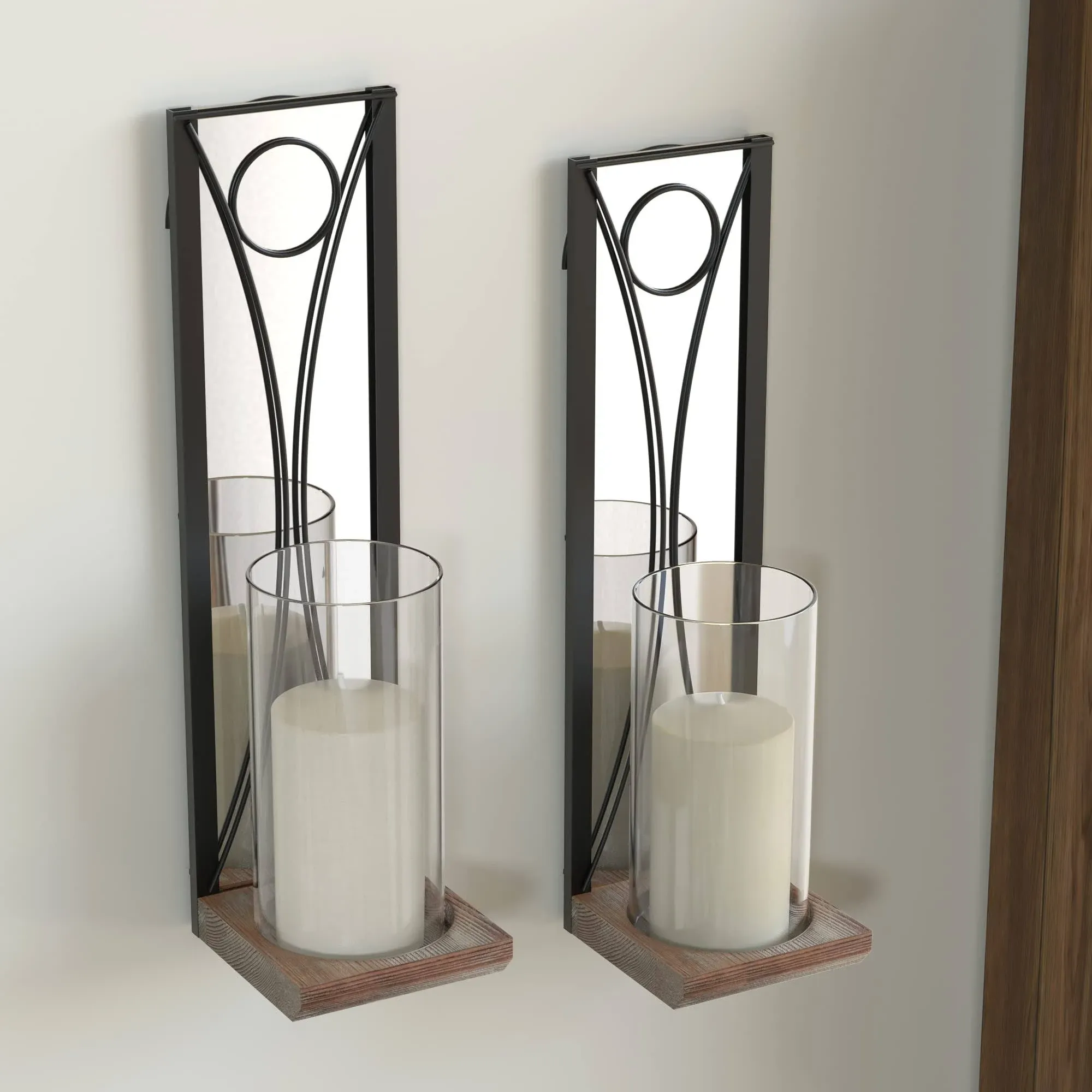 J JACKCUBE DESIGN Wall Candle Holder Sconces Set of 2 Hanging Rustic Wood 