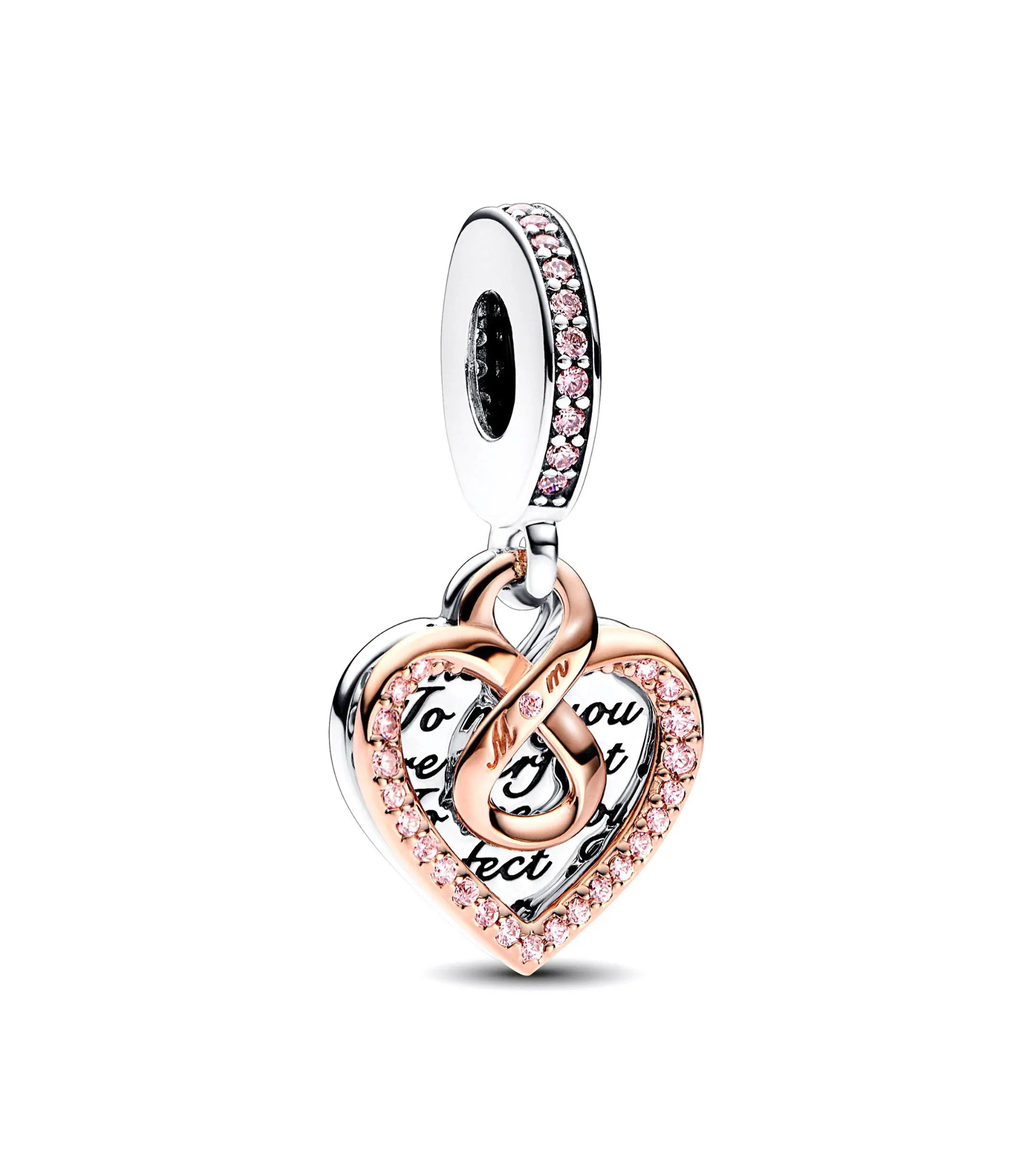 Cubic Zirconia Two-Tone Infinity Heart Double Dangle Charm