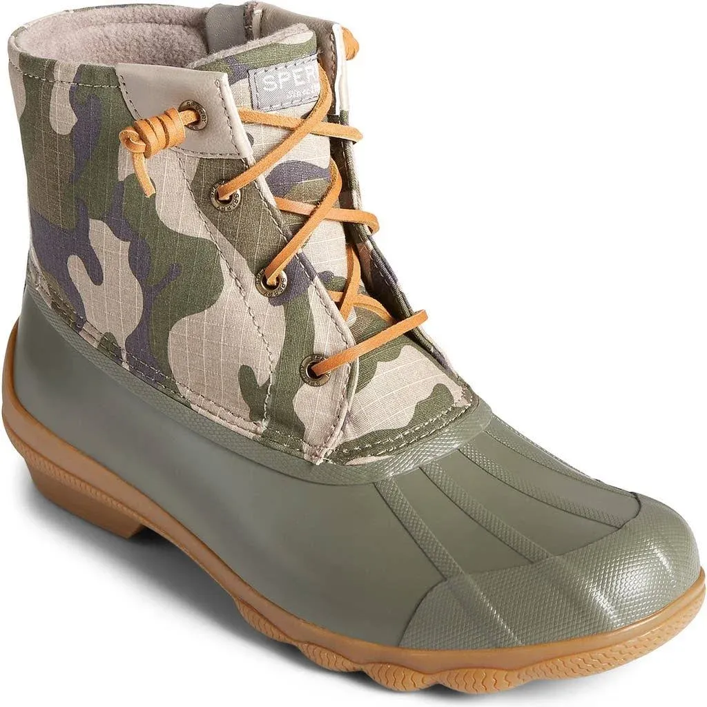 SPERRY TOP-SIDER Syren Gulf Camo Duck Toe Boot, Rain Boot, Green Camo, 10