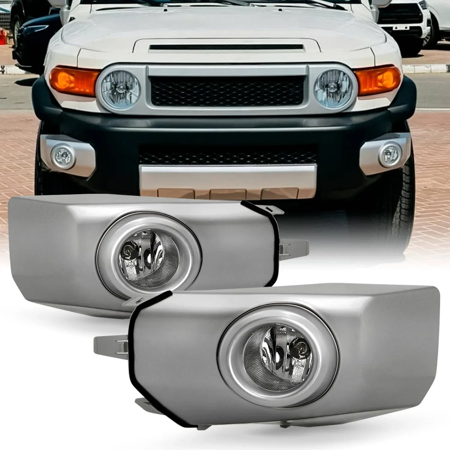 AKKON - Fits 2007-2014 Toyota FJ Cruiser Chrome Fog Lights Pair w/Power Switch + Wiring Harnesses + Bumper Bezel