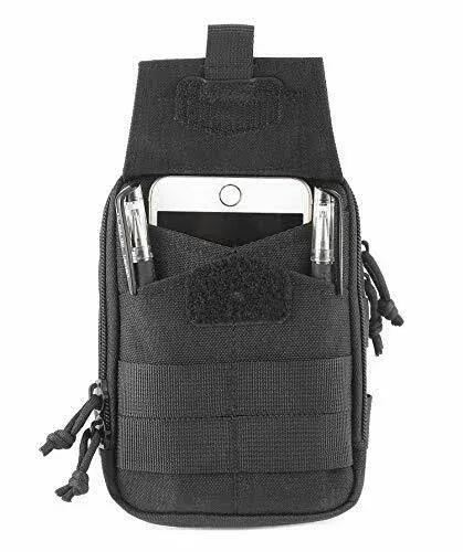 Tactical Phone Holster Pen Holder Molle EDC Belt Organizer Vest Attachment Pocket Tool Kit Gadget Waist Utility Pouch Dog Treat Bag with D-Ring Locking Hook Buckles Carabiner Key Clip