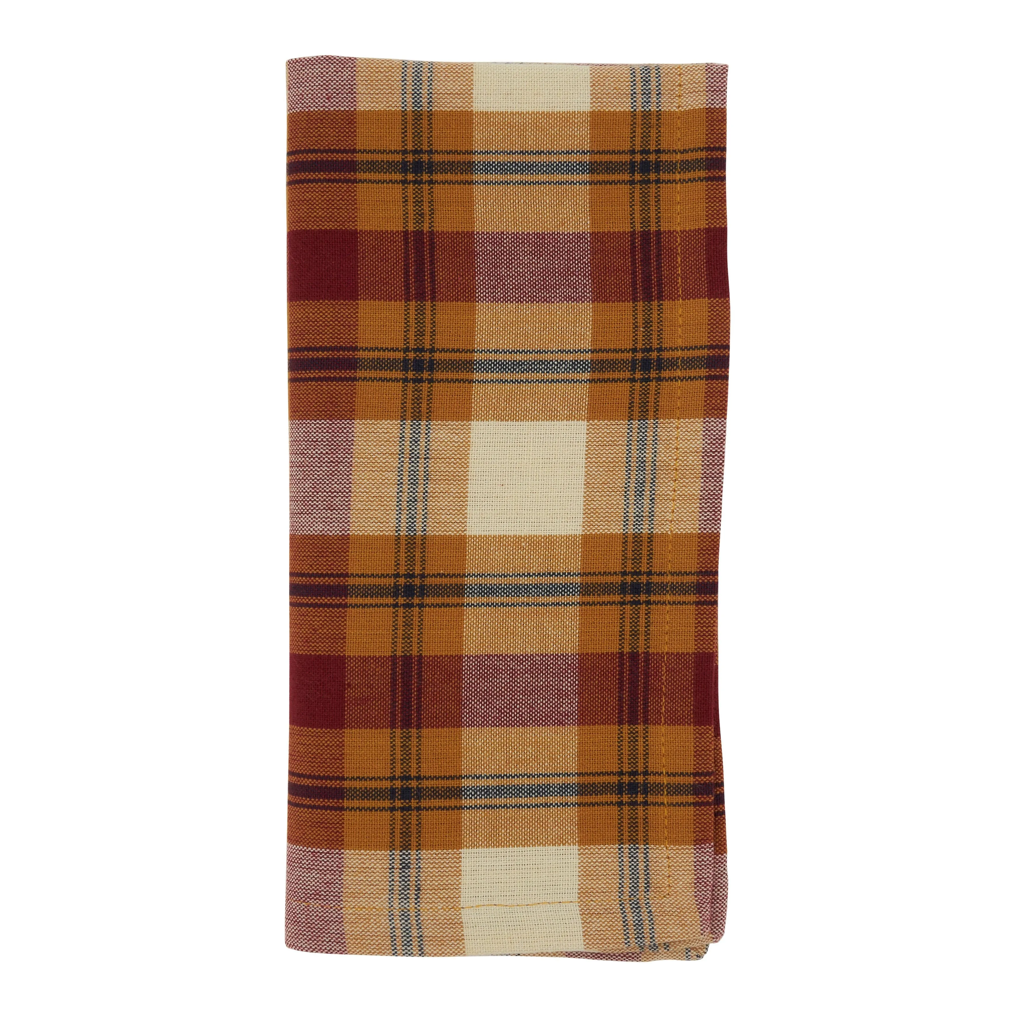 Saro 20" Square Rust Large Plaid Design Table Napkins Set of 4 | 1910.RU20S