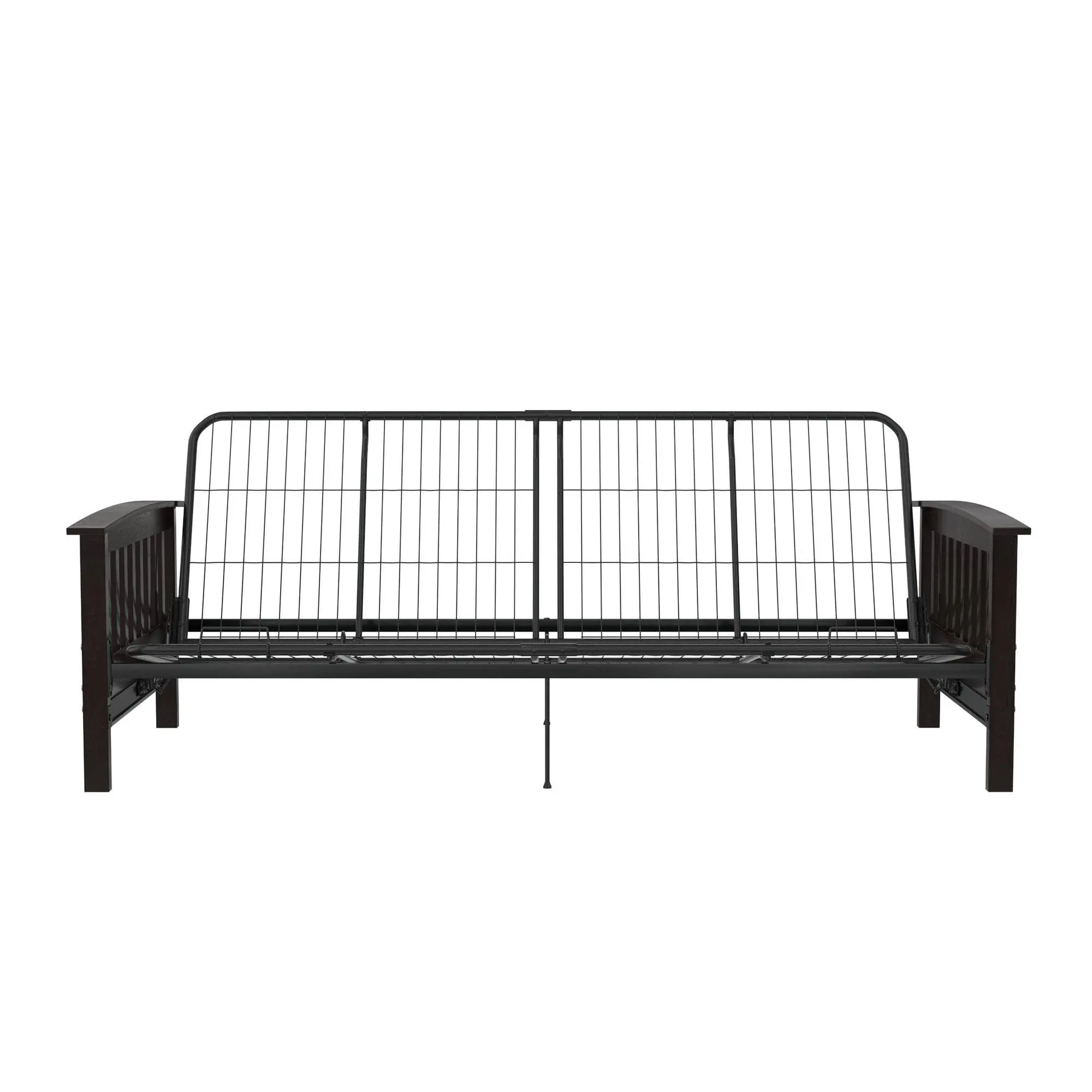 RealRooms Elbi Full Size Wood Arm and Black Metal Futon Frame Natural