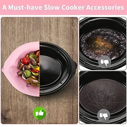 3 Pack Silicone Slow Cooker Liners - Reusable & Leakproof Fit 6-8 Quarts Crockpot ...