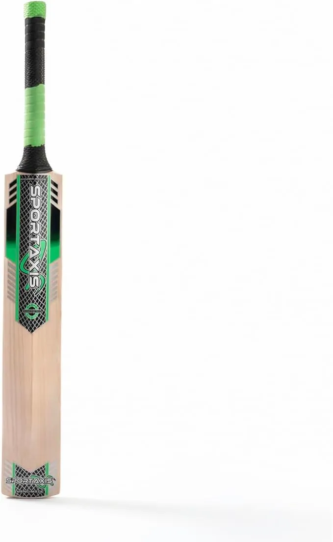 SPORTSAXIS Hitwin Grade 2 Kashmir Willow Cricket Bat, Rubber Grip, Concave Back Profile, Semi Round Bottom, Full Size