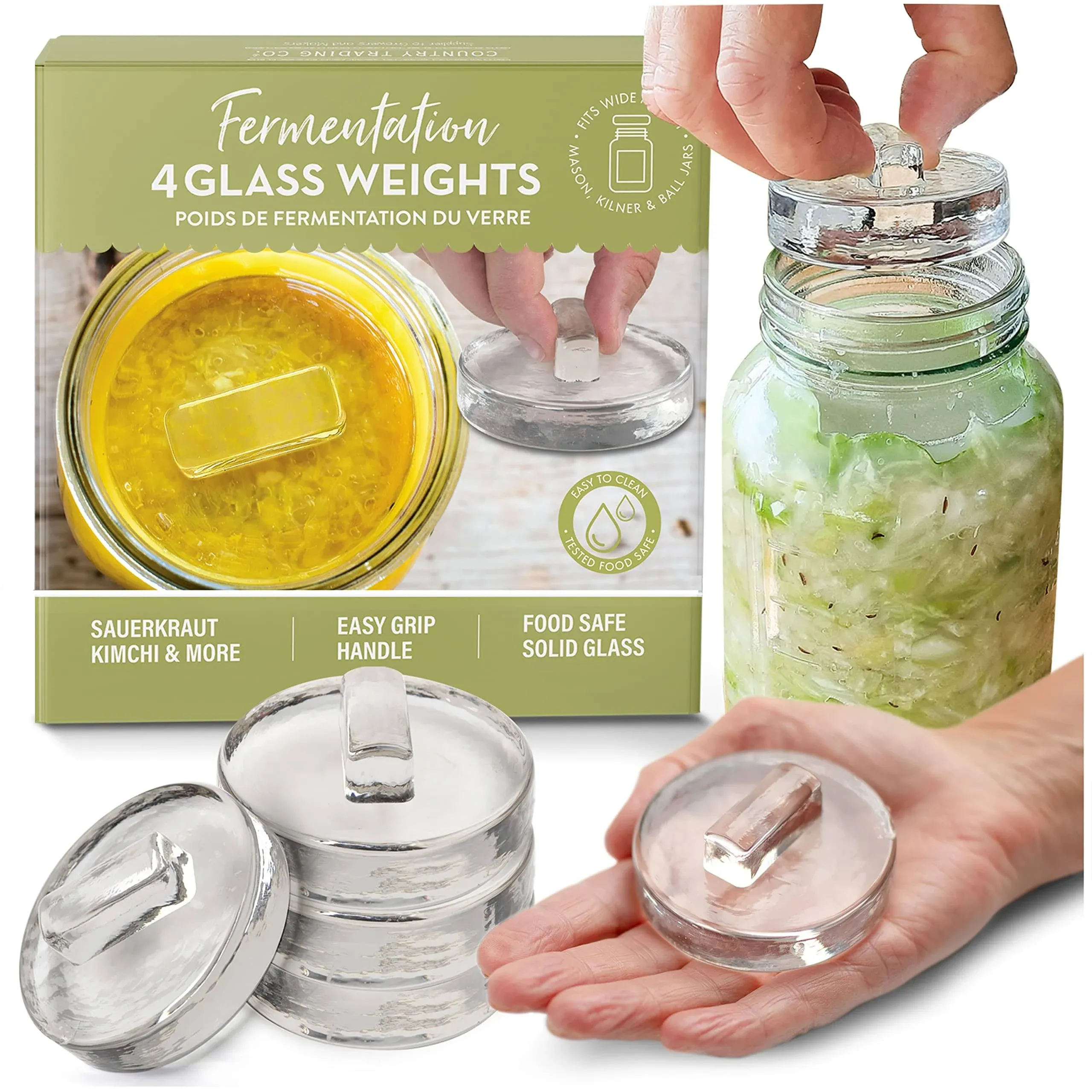 Glass Fermenting Weights for Vegetable Pickles - Set of 4, Size: 2.6, Clear