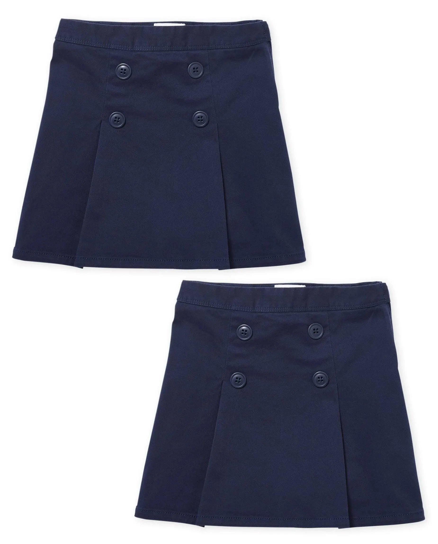 Girls Uniform Stretch Button Skort 2-Pack - Blue