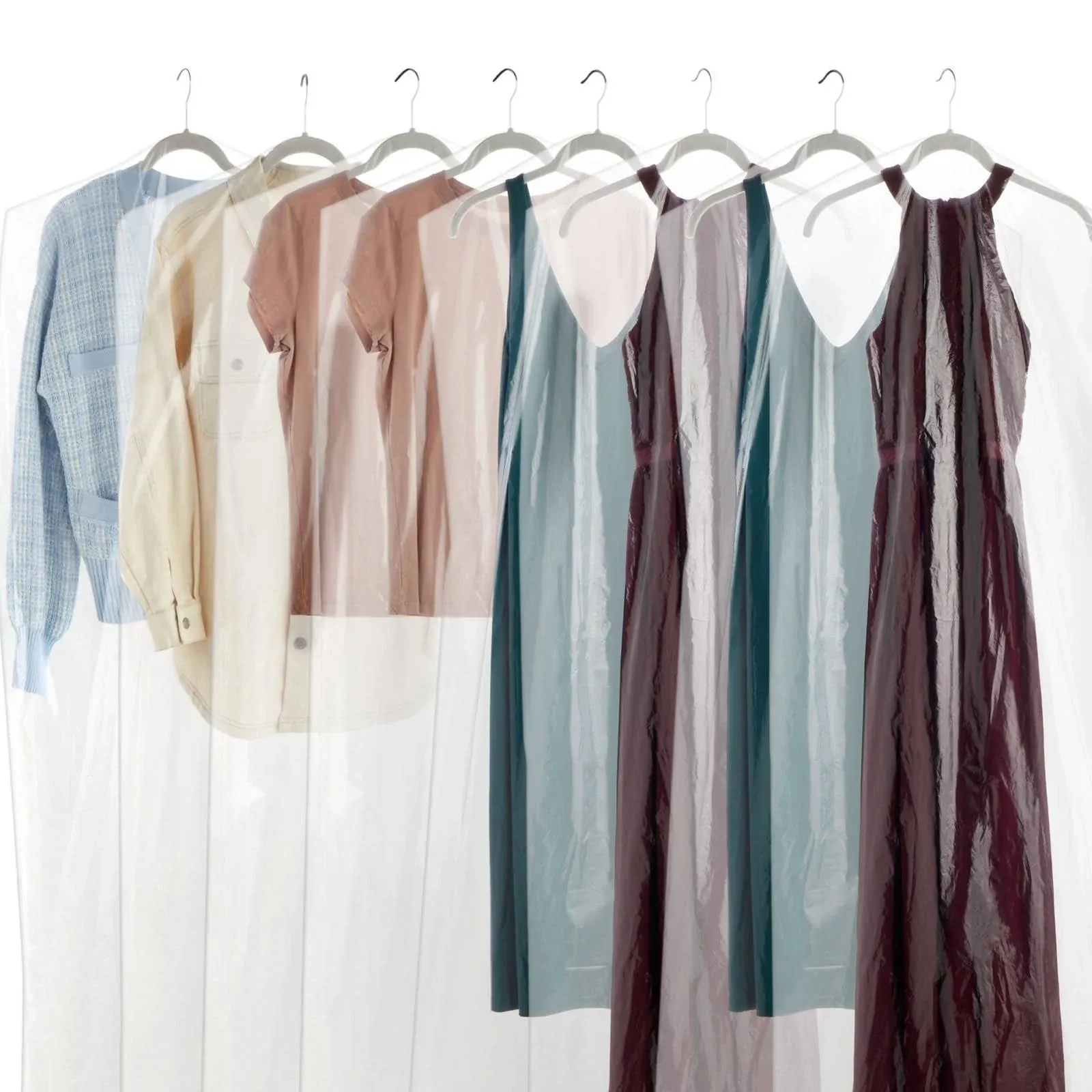 Juvale 50 Pack Long Plastic Garment Bags for Hanging Clothes, Clear Dry Cleaner ...