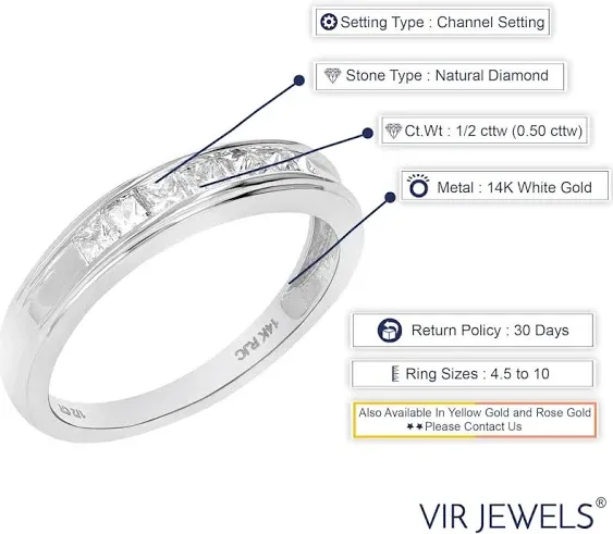 1/2 Carat (Ctw) Diamond Wedding Anniversary Band for Women, Half Eternity Prince