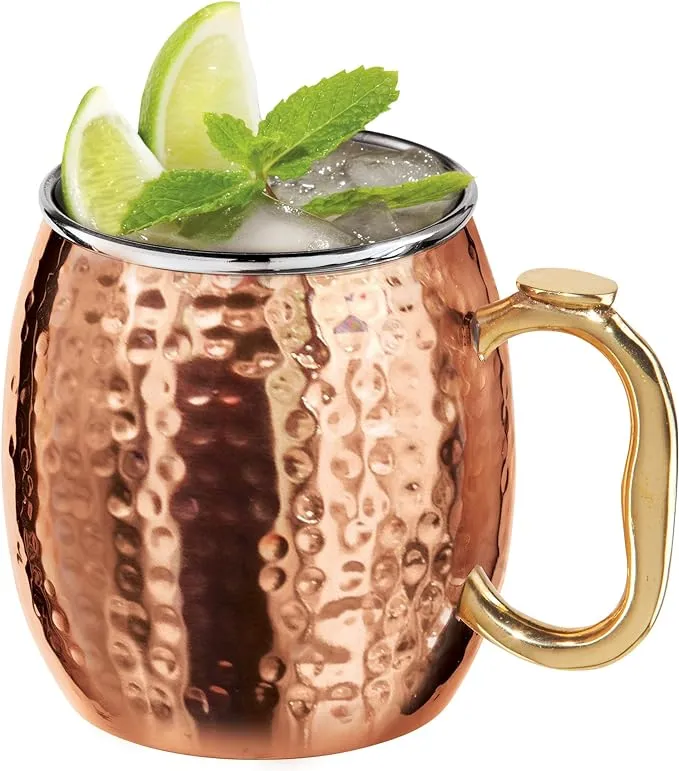 Oggi Barware 18 Oz Hammered Stainless Steel Copper Moscow Mule Mug - 9006O