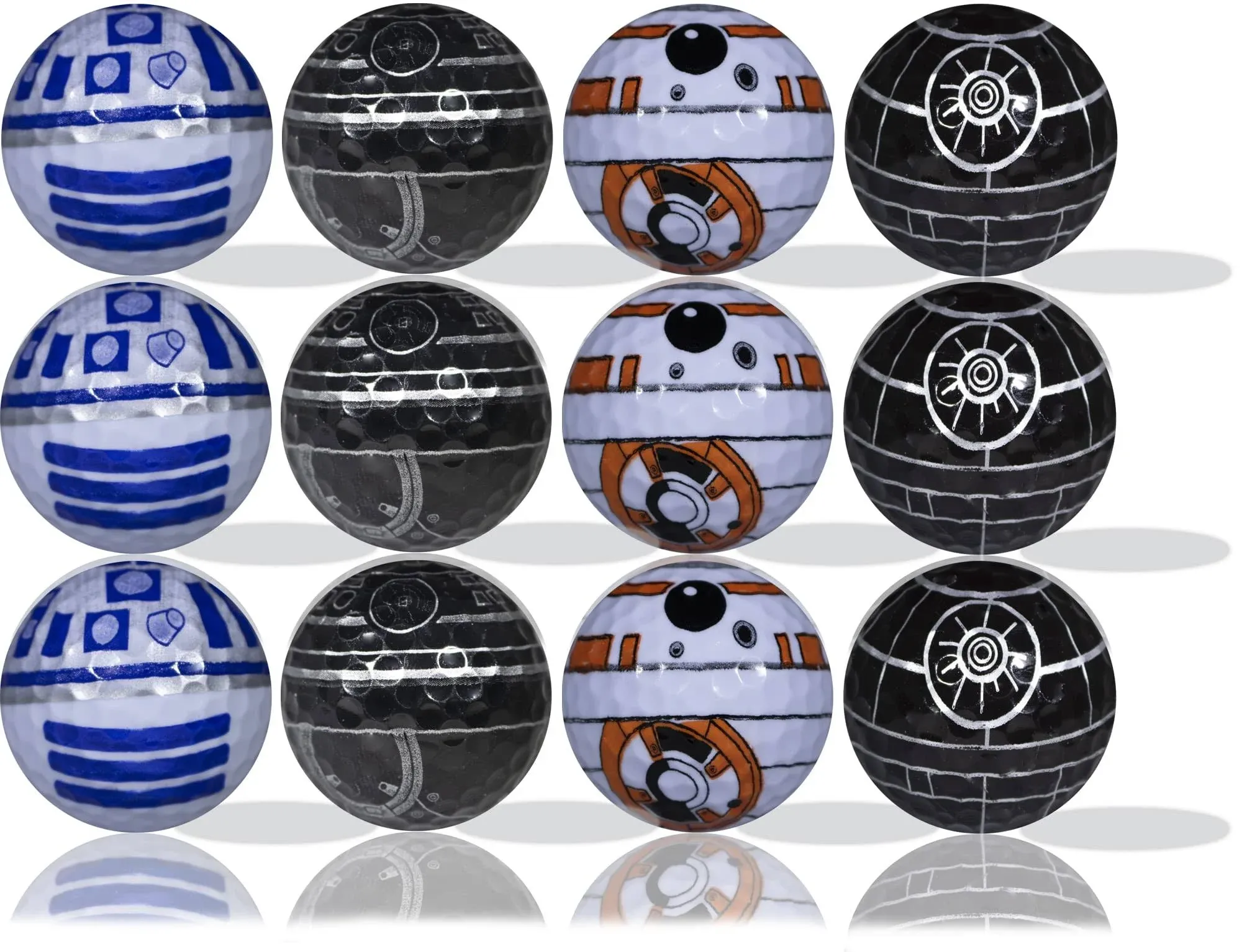 Death Star, R2D2, BB8, BB9E Golf Balls 12 pack - Perfect Gift Idea