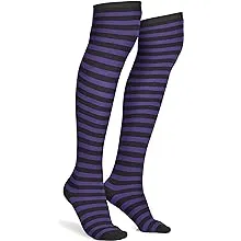 Skeleteen Purple and Black Socks - Over The Knee Striped Thigh High Costume for