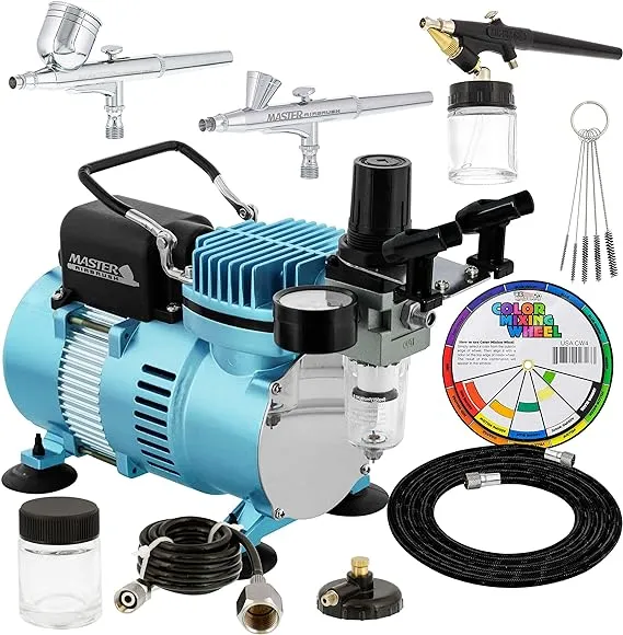 Master Airbrush Cool Runner II Dual Fan Air Compressor Professional Airbrushing System Kit