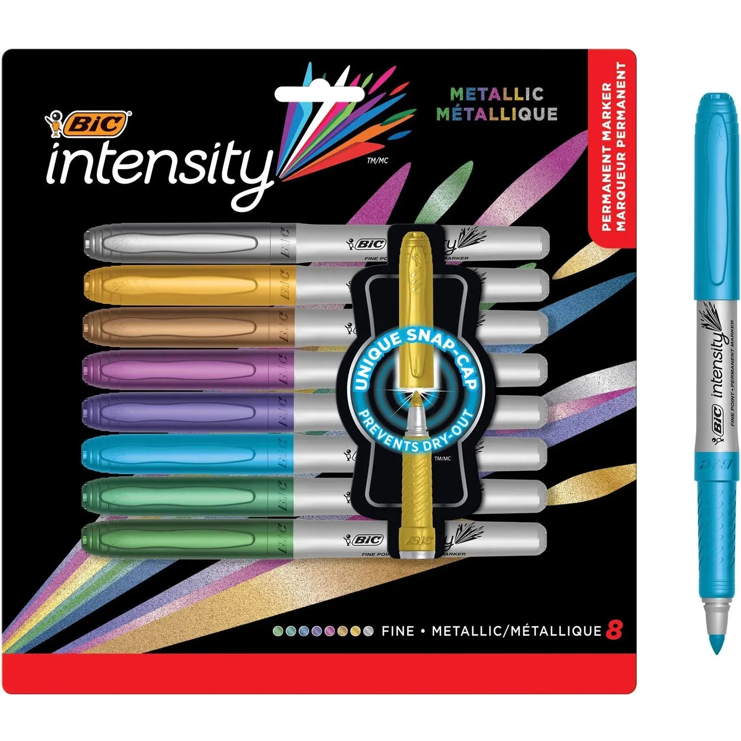 BIC Intensity Permanent Markers, Fine Tip, Assorted Metallic, 8/Pack (GMPMP81-AST)