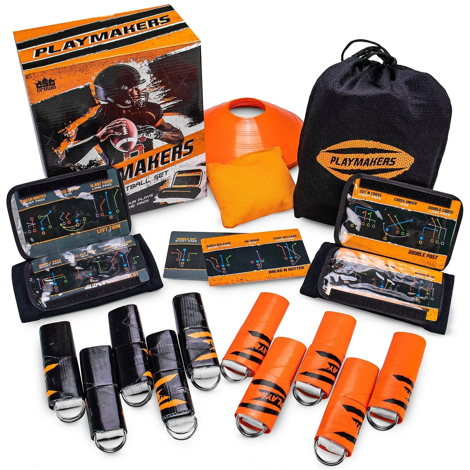 Playmakers 5v5 Flag Football Game Set: Flags, Cones, Marker, QB Wristbands, Bag