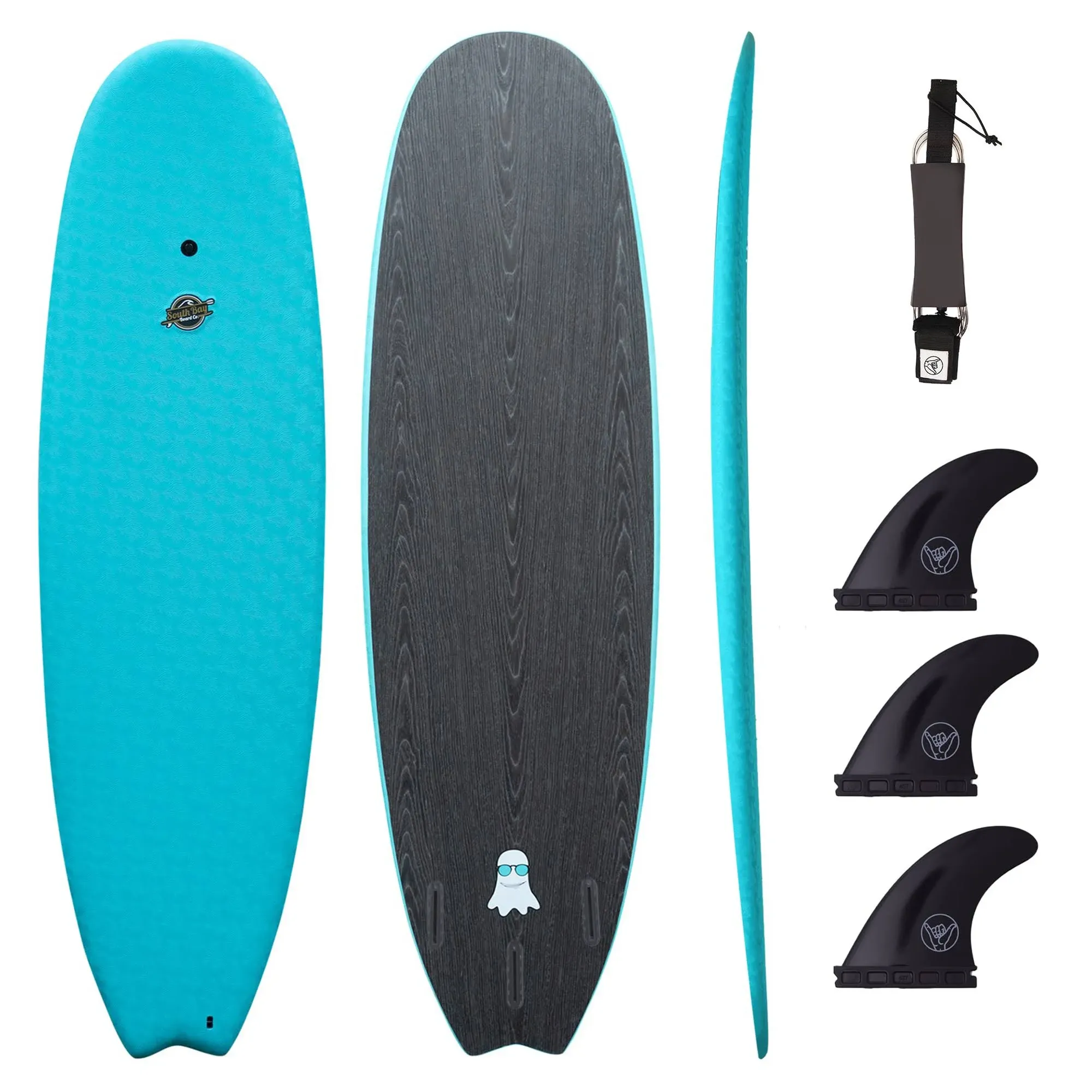 South Bay Board Co. - 4'10 / 5'5 / 6' / 6'8 / 7'7 / 8'4 / 9'6 Hybrid Surfboards - Shortboard & Longboard - Wax-Free Soft-Top Surfboard + Hard Epoxy Bottom Deck - Patented Heat Damage Prevention System