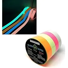 Homey Product Glow in The Dark Tape - Set of 4 Bright Color Rolls - 1" x 200" Each - Green, Orange, Blue, Pink - Strong with Hours of Luminous Glow - Great Party Supplies & Decorations