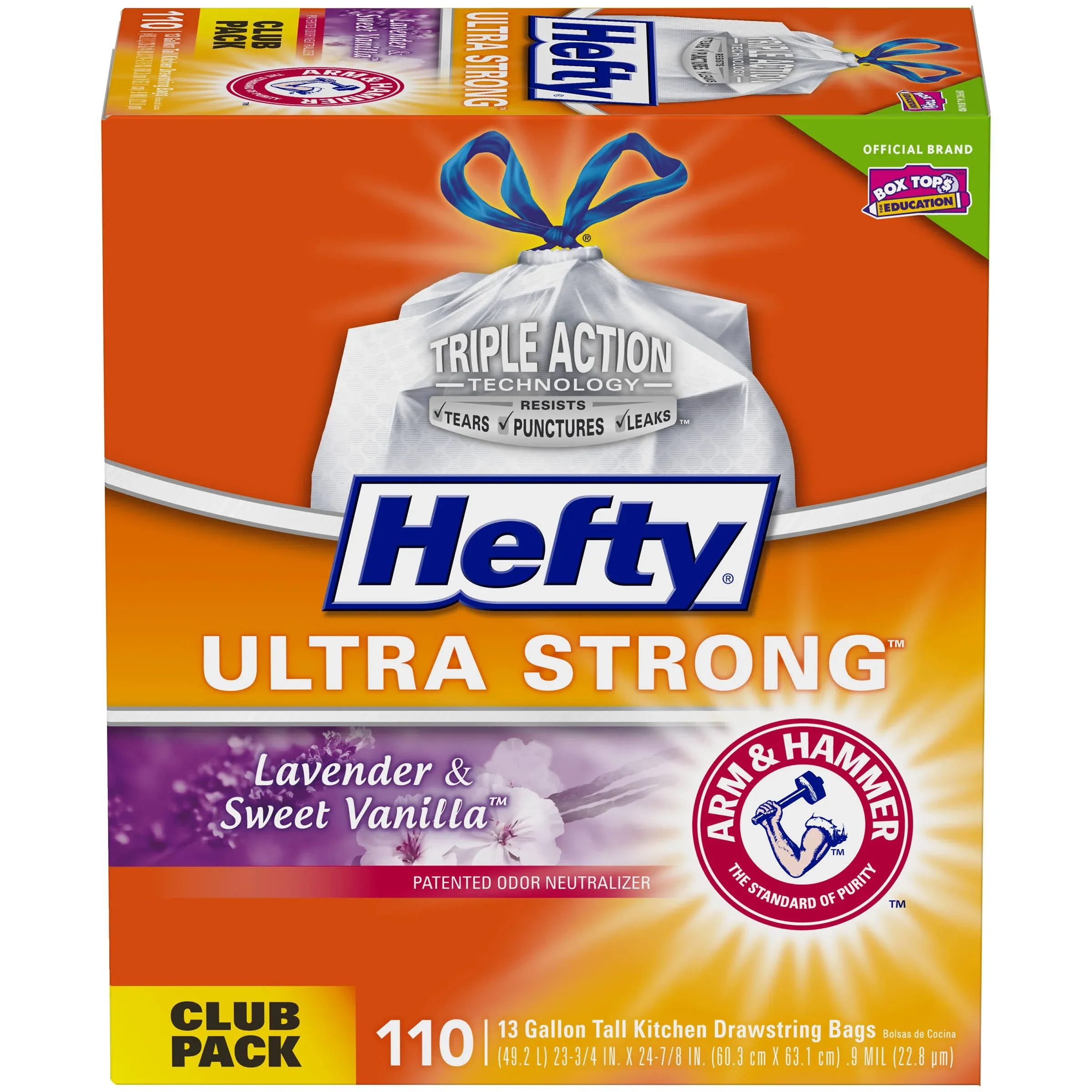 Hefty Ultra Strong Tall Kitchen Trash Bags, Lavender & Sweet Vanilla Scent, 13 Gallon, 110 CountHefty Ultra Strong Tall Kitchen Trash Bags, Lavender & Swe…