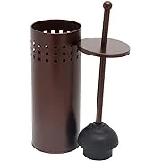 Home Basics Steel Toilet Bowl Plunger With Holder, Orb Brown, 5.5x17.8 Inches