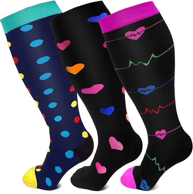 FuelMeFoot Plus Size Compression Socks for Women Men Wide Calf 20-30 mmHg Extra Large for Circulation Support Recovery