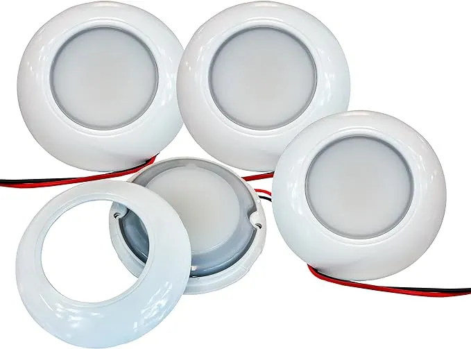 Set of 4 Surface Mount 3" Round Dome Light White LED 6000K Interior Exterior Waterproof 12v 24v Marine RV Truck Trailer