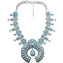 Inlaid Faux Turquoise Necklace Boho Style Zinc Alloy Neck Chain Jewelry Decoration Summer Ocean Style