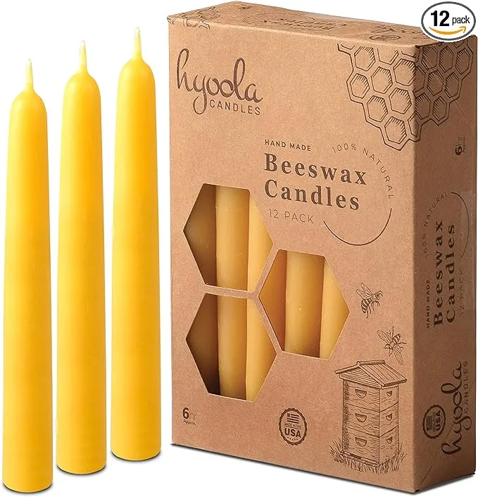 Hyoola Beeswax Taper Candles 12 Pack – Handmade All Natural 100% Pure Scented...