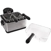 Electric Deep Fryer- 3 Fry Baskets, 1 Large and 2 Small for Dual Use- At Home Stainless Steel Hot Oil Cooker by Classic Cuisine (4 Liter),Silver