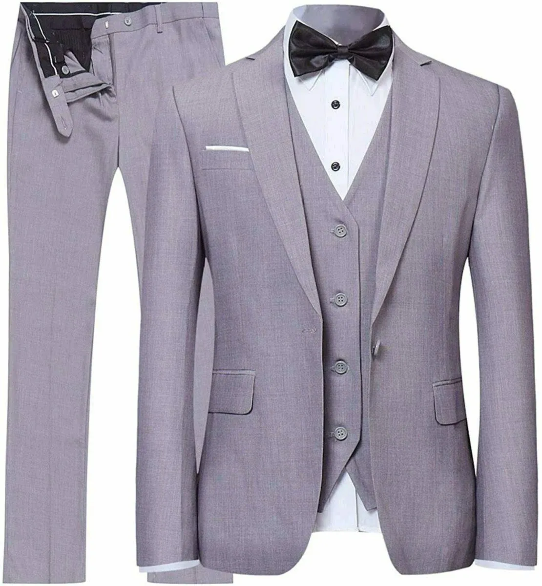 Mens Slim Fit Peak Lapel Suit Blazer Jacket Tux Vest &amp; Trousers 3-piece Suit Set