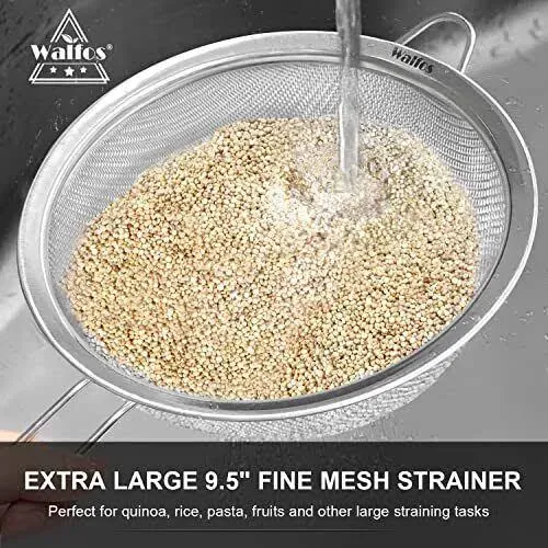 9.5 Inch Large Fine Mesh Strainer Stainless Steel 30 Mesh Sieve With Sturdy Hand