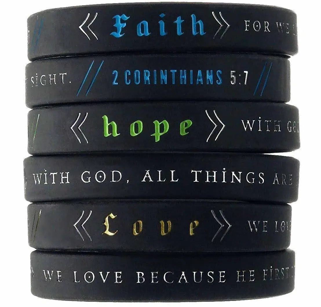 Inkstone Faith, Hope, Love Wristbands w/Bible Verses (6-pack) -