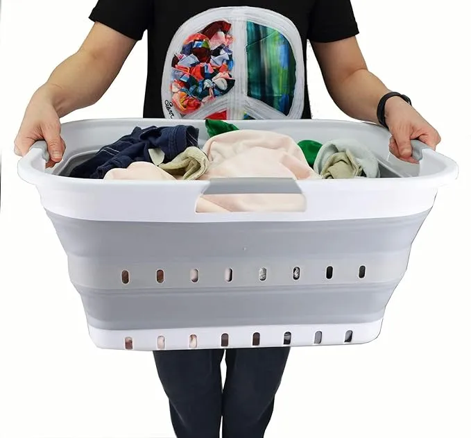 SAMMART 42L (11 Gallon) Collapsible Plastic Laundry Basket - Foldable Pop Up Storage ContainerOrganizer - Space Saving HamperBas