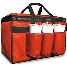 FRESHIE Insulated Food Delivery Bag with Cup Holders/Drink Carriers Premium, For Drivers Of Door Dash, Postmates, Grub Hub, Pizza Bag, Grocery, Beverage, Commercial Quality (XL Pro Red)FRESHIE Insulated Food Delivery Bag with Cup Holde…