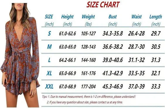 Bonkwa Women's Summer Deep V-Neck Floral Print Romper Long Baggy Sleeves Double Layer Ruffle Hem Short Jumpsuits with Belt…